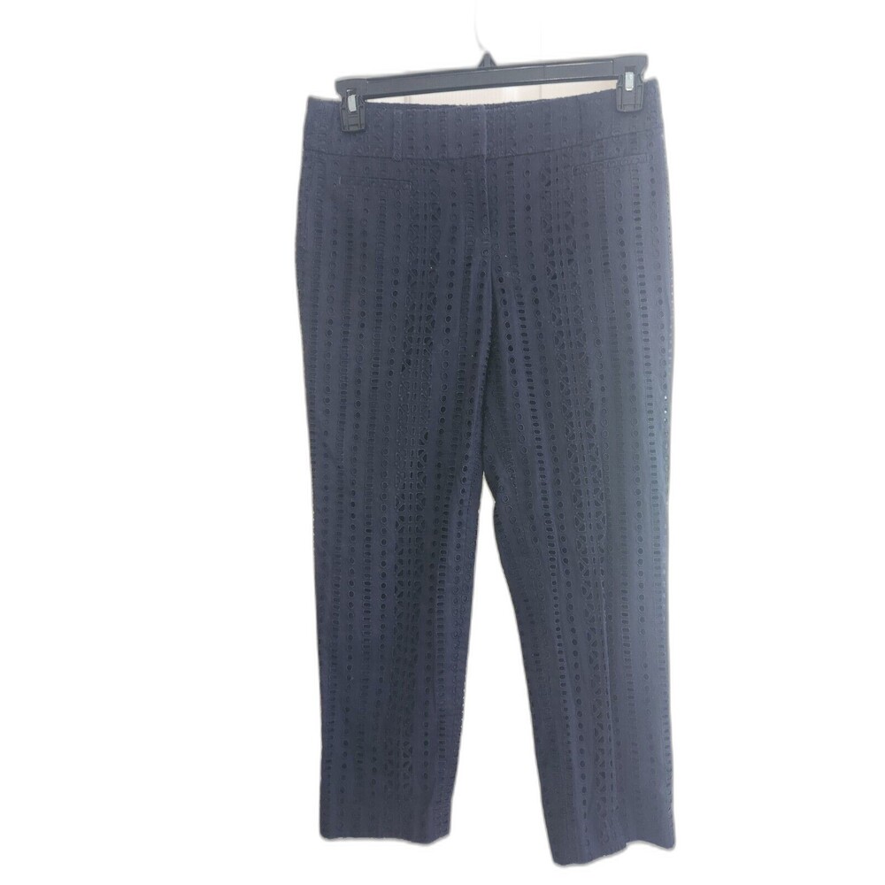 Ann Taylor Loft Marisa Navy Blue Eyelet Ankle  Length Pants Size 2 100% Cotton